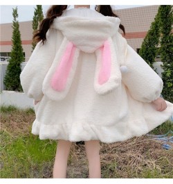 2023 Women Winter Long Sleeve Fuzzy Hooded Jacket Harajuku Kawaii Bunny Ears Zip Up Cardigan Coat Plush Warm Ruffles Outwear ...