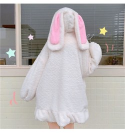 2023 Women Winter Long Sleeve Fuzzy Hooded Jacket Harajuku Kawaii Bunny Ears Zip Up Cardigan Coat Plush Warm Ruffles Outwear ...