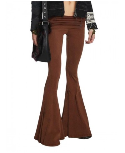 Spring Autumn Commute Elastic High Waist Solid Color Flare Pants Fashion Women's Clothing Korean Ruffles Casual Trousers $28....