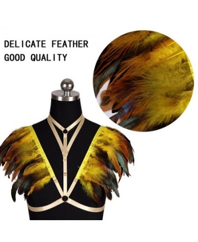 Feather Body Harness Epaulettes Bra Sexy Lingerie Goth Bondage Shoulder Wings Festival Cosplay Dance Rave Wear Hollow Out Col...