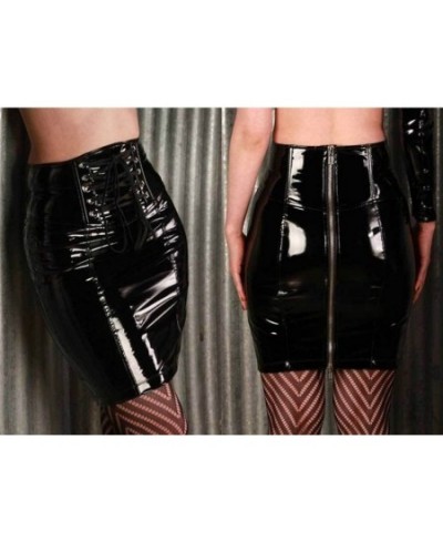 Women's Summer Fashion Zip PVC PU Leather Pencil Mini Skirt Lace Up $32.02 - Skirts