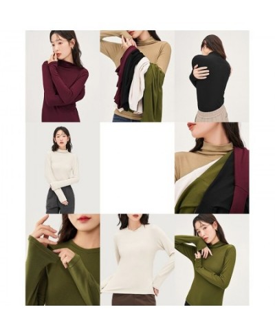 Women Bottoming T-shirt 2022 Winter Long Sleeve Half Turtleneck O Neck Slim Stretch Tees Multicolor Warm Basic Tops $30.59 - ...