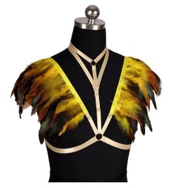 Feather Body Harness Epaulettes Bra Sexy Lingerie Goth Bondage Shoulder Wings Festival Cosplay Dance Rave Wear Hollow Out Col...