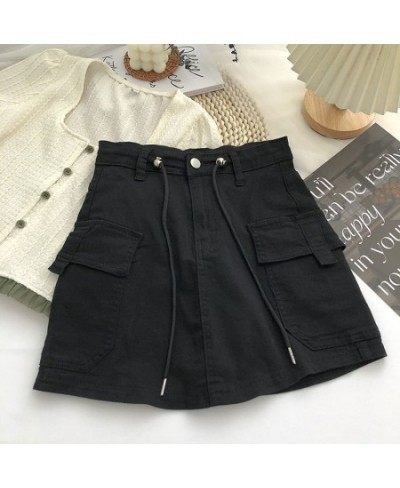 Cargo Mini Denim Skirts Women Summer 2023 Army Green Multi Pockets Streetwear Skirt Drawstring High Waist Mini Skirts Woman $...