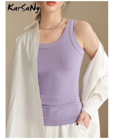 White Summer Tank Tops Women 2023 Basic Ribbed Knitted Vest Sleeveless Tops For Woman Purple Tank Top For Women Korean $28.94...