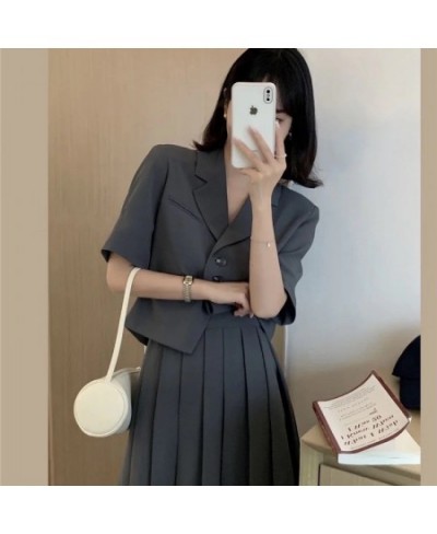 Summer New Korean Fashion Skirt Suit Women Set College Style Short-sleeved Suit Jacket Pleated Skirt 2-piece Set Matching Set...