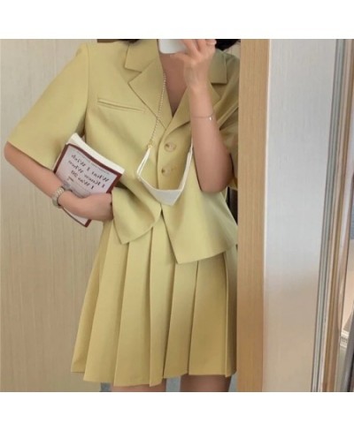 Summer New Korean Fashion Skirt Suit Women Set College Style Short-sleeved Suit Jacket Pleated Skirt 2-piece Set Matching Set...