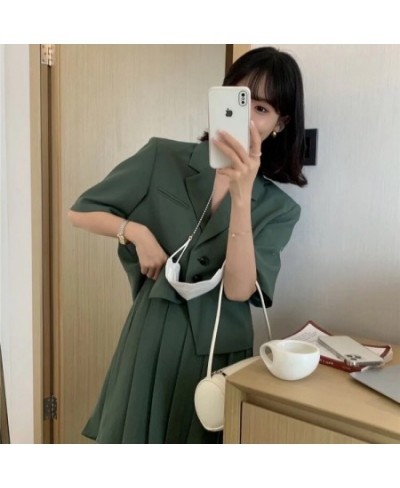 Summer New Korean Fashion Skirt Suit Women Set College Style Short-sleeved Suit Jacket Pleated Skirt 2-piece Set Matching Set...