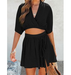 Holiday Women Slit Mini Skirt Two Piece Set Summer Sexy Lady Slim Fit Skirts Beach Outfits Loose Tops And Skirts Matching Sui...