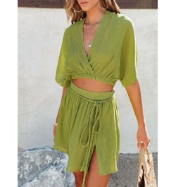 Holiday Women Slit Mini Skirt Two Piece Set Summer Sexy Lady Slim Fit Skirts Beach Outfits Loose Tops And Skirts Matching Sui...