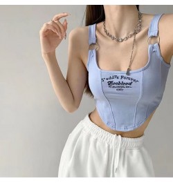 Women's t-shirt Y2k Tops Letter Print Short Tank Top Irregular Crop Top Buckle Vest Boob Tube Top Embroidery Suspenders With ...