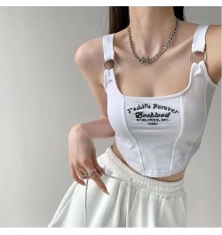 Women's t-shirt Y2k Tops Letter Print Short Tank Top Irregular Crop Top Buckle Vest Boob Tube Top Embroidery Suspenders With ...