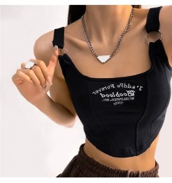 Women's t-shirt Y2k Tops Letter Print Short Tank Top Irregular Crop Top Buckle Vest Boob Tube Top Embroidery Suspenders With ...