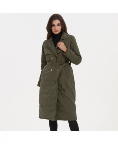 Long Turn Down Collar Parkas Women Fashion Double Breasted Coats Women Elegant Tie Belt Cotton Jackets Female Ladies $55.09 -...