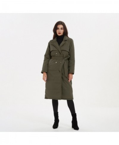 Long Turn Down Collar Parkas Women Fashion Double Breasted Coats Women Elegant Tie Belt Cotton Jackets Female Ladies $55.09 -...