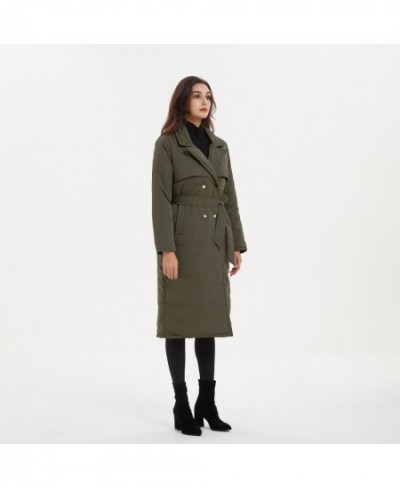 Long Turn Down Collar Parkas Women Fashion Double Breasted Coats Women Elegant Tie Belt Cotton Jackets Female Ladies $55.09 -...