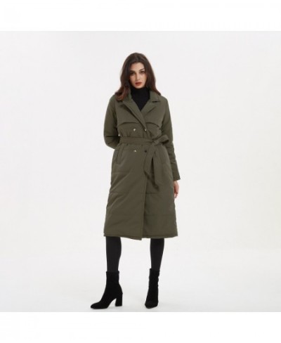 Long Turn Down Collar Parkas Women Fashion Double Breasted Coats Women Elegant Tie Belt Cotton Jackets Female Ladies $55.09 -...