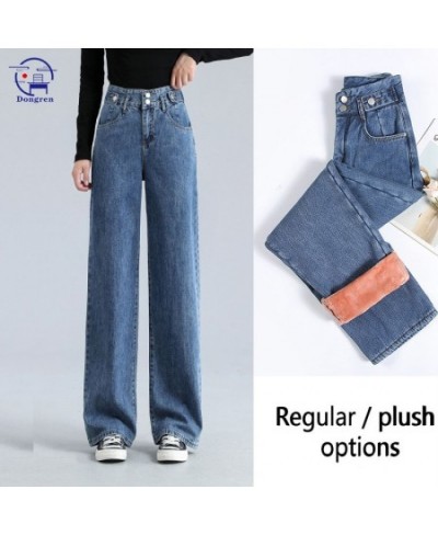 Women's wide leg pants with high waisted Plush jeans Denim Female Winter Jeans Pants Jean Ladies Trousers Casual $52.26 - Jeans