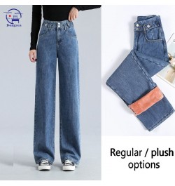 Women's wide leg pants with high waisted Plush jeans Denim Female Winter Jeans Pants Jean Ladies Trousers Casual $52.26 - Jeans