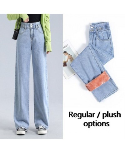 Women's wide leg pants with high waisted Plush jeans Denim Female Winter Jeans Pants Jean Ladies Trousers Casual $52.26 - Jeans