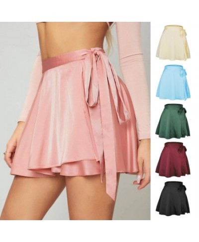 2023 Spring/Summer Solid Color Halfskirt High Waist Fashion One Piece Lace Up Short Skirt Chiffon Satin Wrapped Skirt $32.00 ...