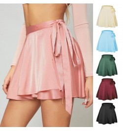 2023 Spring/Summer Solid Color Halfskirt High Waist Fashion One Piece Lace Up Short Skirt Chiffon Satin Wrapped Skirt $32.00 ...