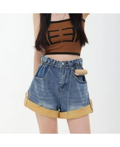 High Waist Edge Curl Blue Denim Super Shorts Women's Summer New American Street Casual Loose A-Line Hot Girl Mini Shorts Fema...