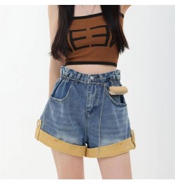 High Waist Edge Curl Blue Denim Super Shorts Women's Summer New American Street Casual Loose A-Line Hot Girl Mini Shorts Fema...