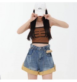 High Waist Edge Curl Blue Denim Super Shorts Women's Summer New American Street Casual Loose A-Line Hot Girl Mini Shorts Fema...