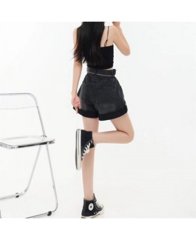 High Waist Edge Curl Blue Denim Super Shorts Women's Summer New American Street Casual Loose A-Line Hot Girl Mini Shorts Fema...