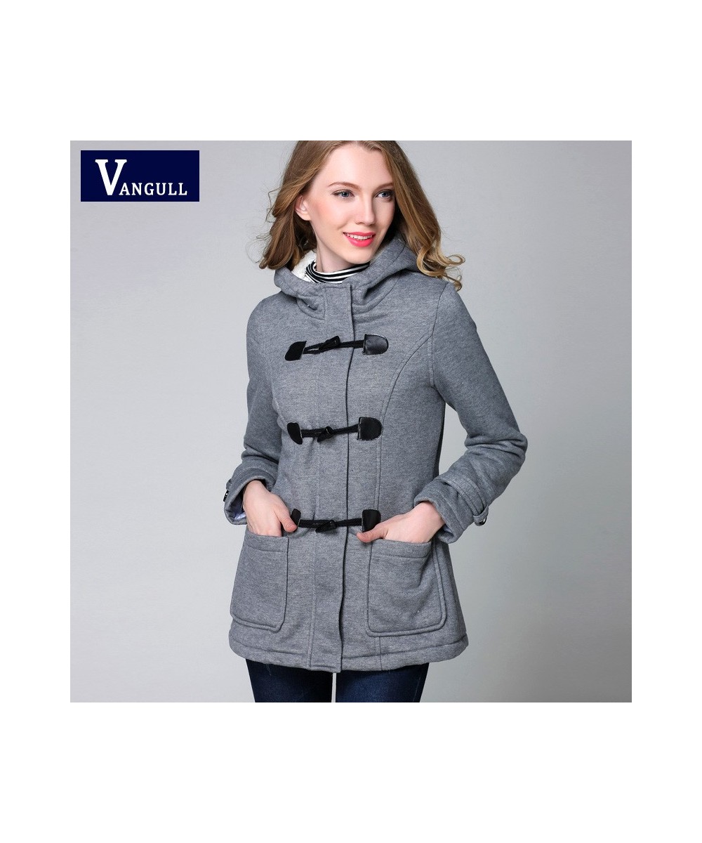 Vangull Fashion New Winter Velvet Lamb Warm Coat Women Long Sleeve Thick Hooded Jacket Female Gray Zipper Horn Button Outerwe...