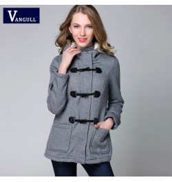 Vangull Fashion New Winter Velvet Lamb Warm Coat Women Long Sleeve Thick Hooded Jacket Female Gray Zipper Horn Button Outerwe...