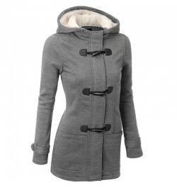 Vangull Fashion New Winter Velvet Lamb Warm Coat Women Long Sleeve Thick Hooded Jacket Female Gray Zipper Horn Button Outerwe...