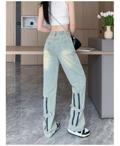 Fake Zippers Straight Slim Jeans American Style High Street Fashion Female Wide Leg Pants Loose Full Length Chic Pants $46.39...