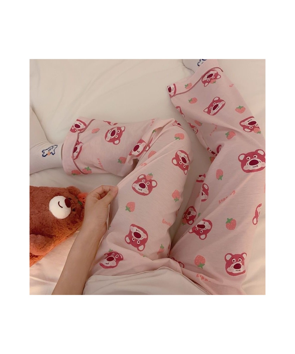 Cartoon Bear Lotso Pink Pajama Pants Women Spring Soft Casual Trousers Y2k Female Korean Trend Sweet Home Pants $29.54 - Bottoms