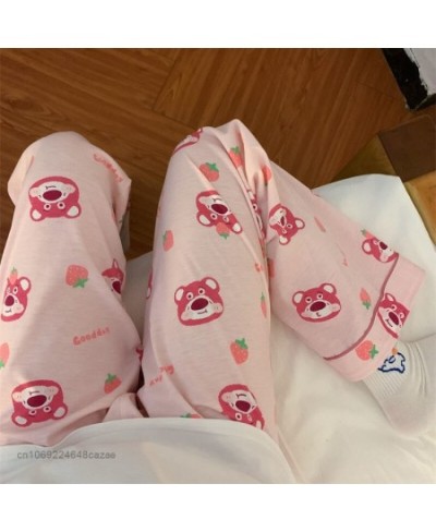 Cartoon Bear Lotso Pink Pajama Pants Women Spring Soft Casual Trousers Y2k Female Korean Trend Sweet Home Pants $29.54 - Bottoms