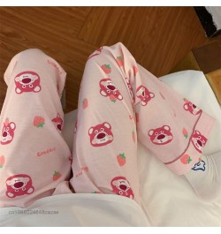 Cartoon Bear Lotso Pink Pajama Pants Women Spring Soft Casual Trousers Y2k Female Korean Trend Sweet Home Pants $29.54 - Bottoms