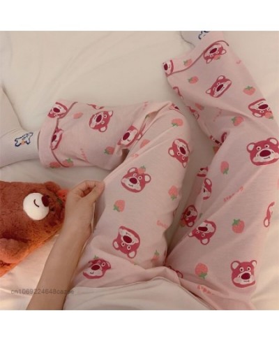 Cartoon Bear Lotso Pink Pajama Pants Women Spring Soft Casual Trousers Y2k Female Korean Trend Sweet Home Pants $29.54 - Bottoms