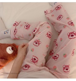 Cartoon Bear Lotso Pink Pajama Pants Women Spring Soft Casual Trousers Y2k Female Korean Trend Sweet Home Pants $29.54 - Bottoms