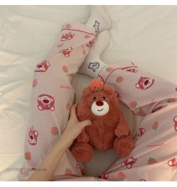 Cartoon Bear Lotso Pink Pajama Pants Women Spring Soft Casual Trousers Y2k Female Korean Trend Sweet Home Pants $29.54 - Bottoms