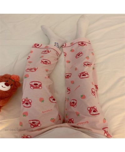 Cartoon Bear Lotso Pink Pajama Pants Women Spring Soft Casual Trousers Y2k Female Korean Trend Sweet Home Pants $29.54 - Bottoms