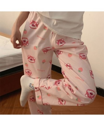 Cartoon Bear Lotso Pink Pajama Pants Women Spring Soft Casual Trousers Y2k Female Korean Trend Sweet Home Pants $29.54 - Bottoms