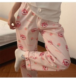 Cartoon Bear Lotso Pink Pajama Pants Women Spring Soft Casual Trousers Y2k Female Korean Trend Sweet Home Pants $29.54 - Bottoms