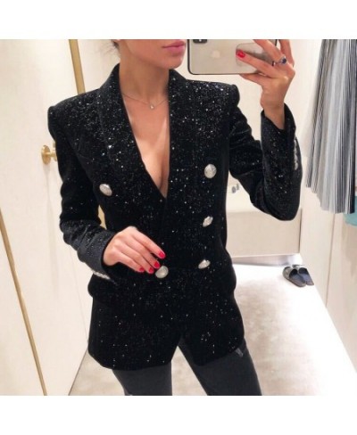 High Quality 2022 Early Spring New Wild Velvet Slim Long-sleeved Suit Luxury Starry Sky Shiny Black Small Suit Jacket Female ...