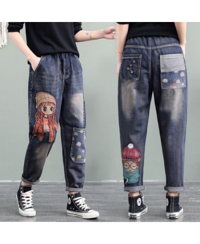 High Quality Women M-XL Retro Patch Embroidered Print Loose Jeans High Waist Cartoon Cute Oversize Harem Pants Cool $87.63 - ...