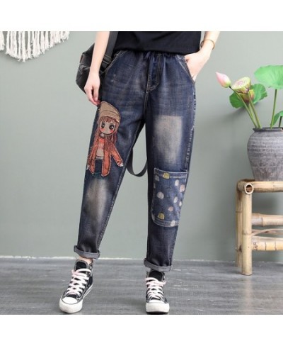 High Quality Women M-XL Retro Patch Embroidered Print Loose Jeans High Waist Cartoon Cute Oversize Harem Pants Cool $87.63 - ...