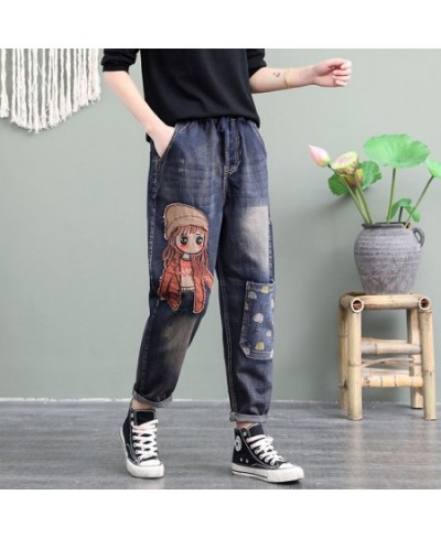 High Quality Women M-XL Retro Patch Embroidered Print Loose Jeans High Waist Cartoon Cute Oversize Harem Pants Cool $87.63 - ...