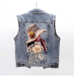 Spring Autumn Women Denim Vest Coat New Diamond Flowers Waistcoat Sleeveless Vintage Short Jacket Jeans Vest Casual Female To...