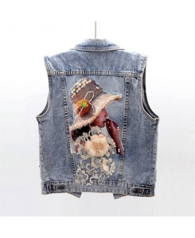 Spring Autumn Women Denim Vest Coat New Diamond Flowers Waistcoat Sleeveless Vintage Short Jacket Jeans Vest Casual Female To...