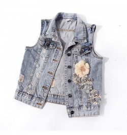 Spring Autumn Women Denim Vest Coat New Diamond Flowers Waistcoat Sleeveless Vintage Short Jacket Jeans Vest Casual Female To...